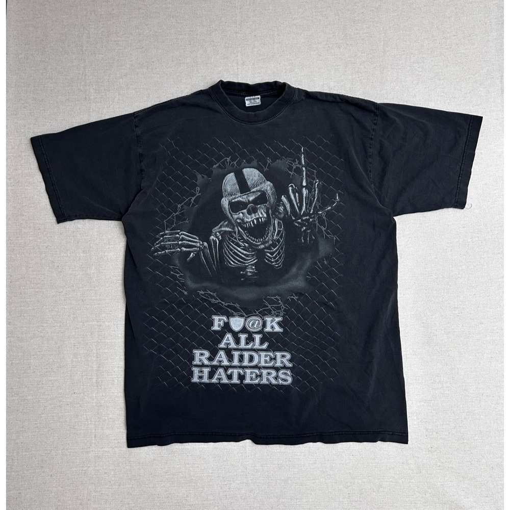 Vintage Pro Game Raiders T-Shirt Men's 3XL Tall Black Skeleton Graphic Tee USA
